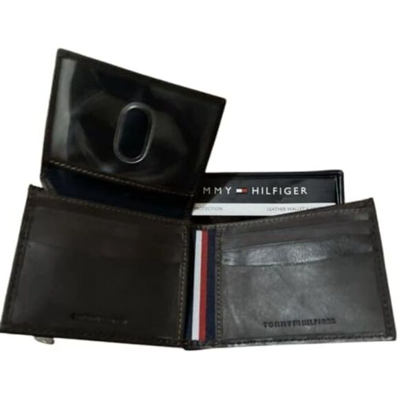 New Tommy Hilfiger Men's Billfold RFID Protection Leather Wallet Brown - Picture 3 of 3